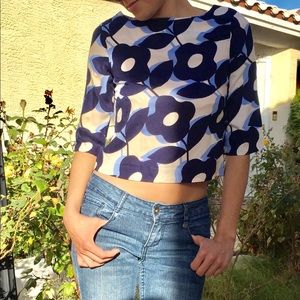 H&M Blue and White Flowered Crop Top